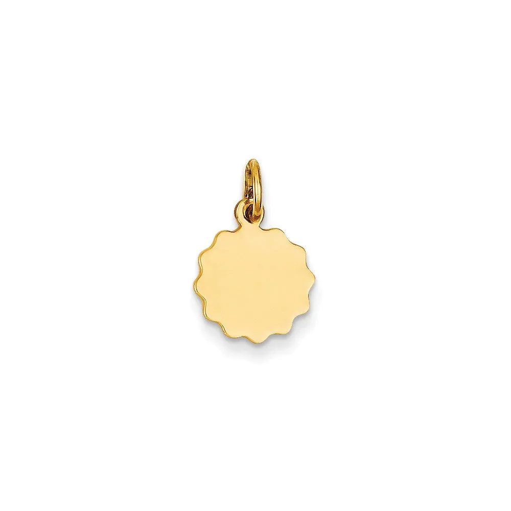 .009 Gauge Engravable Scalloped Disc Charm in 14k Gold