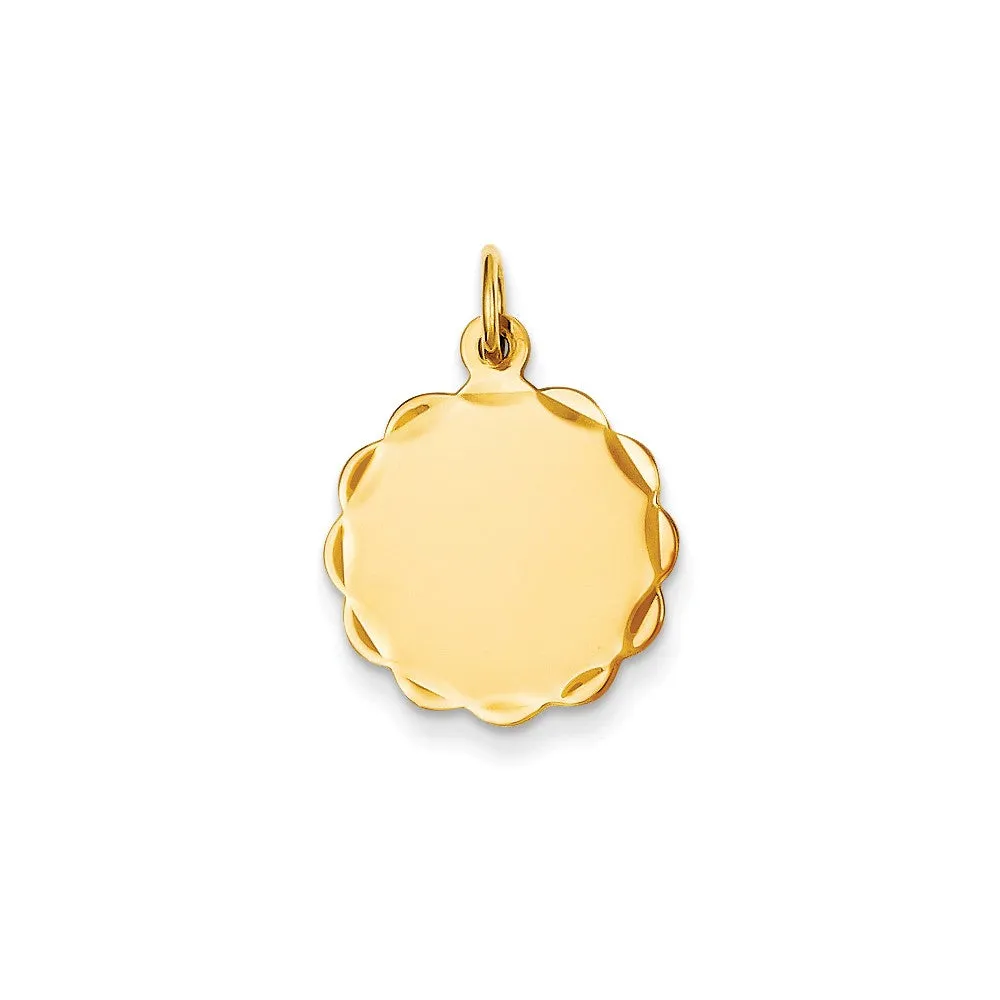 .018 Gauge Engravable Scalloped Disc Charm in 14k Gold