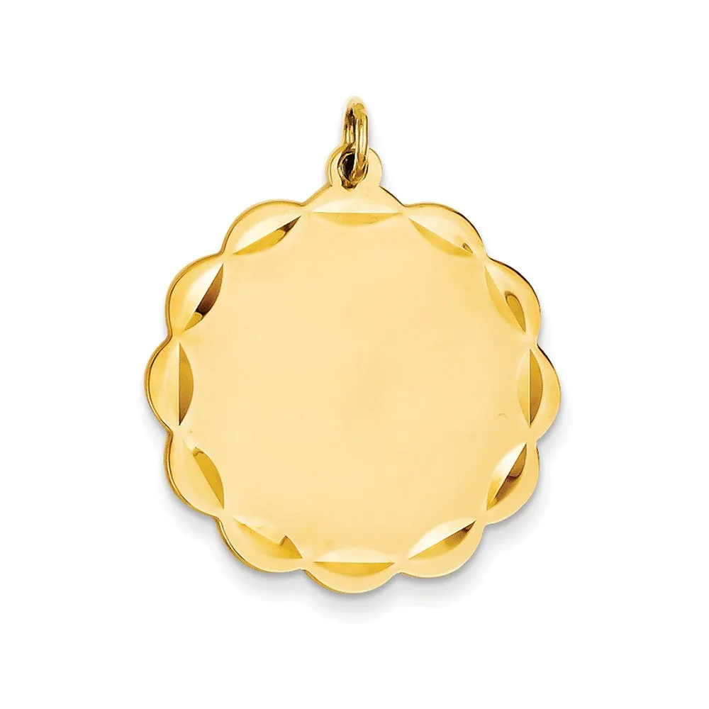 .018 Gauge Engravable Scalloped Disc Charm in 14k Gold