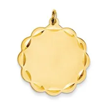 .018 Gauge Engravable Scalloped Disc Charm in 14k Gold