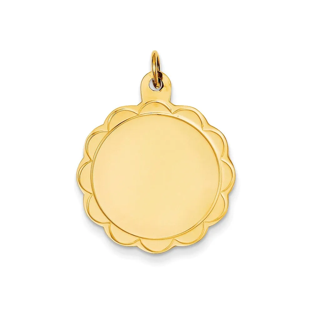 .018 Gauge Engravable Scalloped Disc Charm in 14k Gold