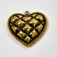 1.37x1.27in(34x32mm) Antiqued Gold Quilted Heart Pendant/Charm, Flat Back, ea