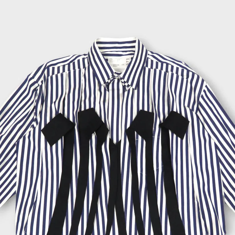 2407371 Striped poplin x wool melton shirt