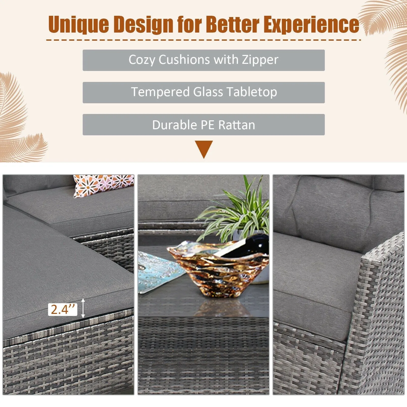 4Pc Patio Rattan Furniture Set - Grey