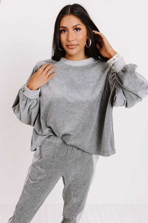 Across Campus Velour Sweatshirt In Dark Grey