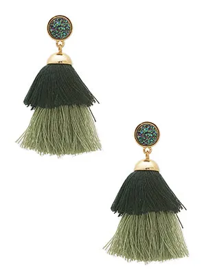 Aida Green Druzy Tassel Earrings