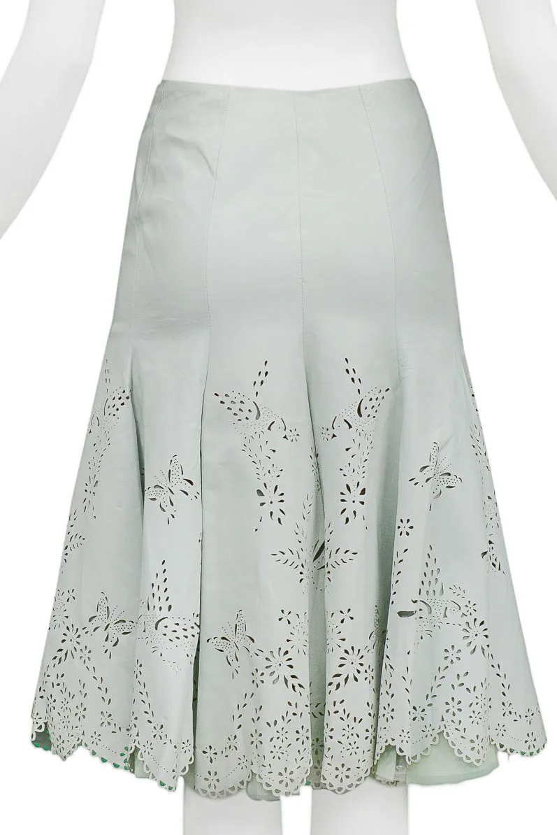 ALEXANDER MCQUEEN LASER CUT MINT LEATHER SKIRT 2005