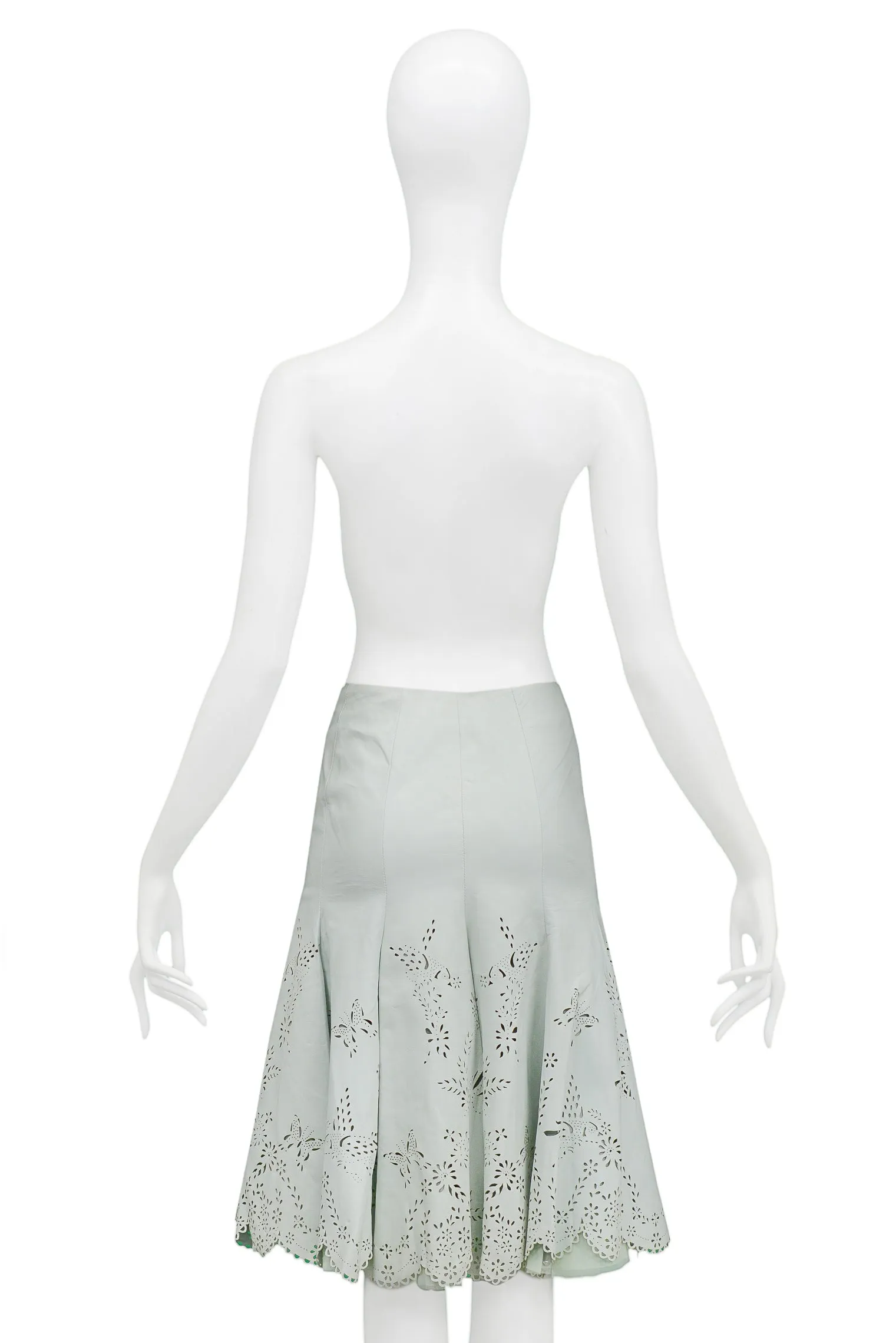 ALEXANDER MCQUEEN LASER CUT MINT LEATHER SKIRT 2005