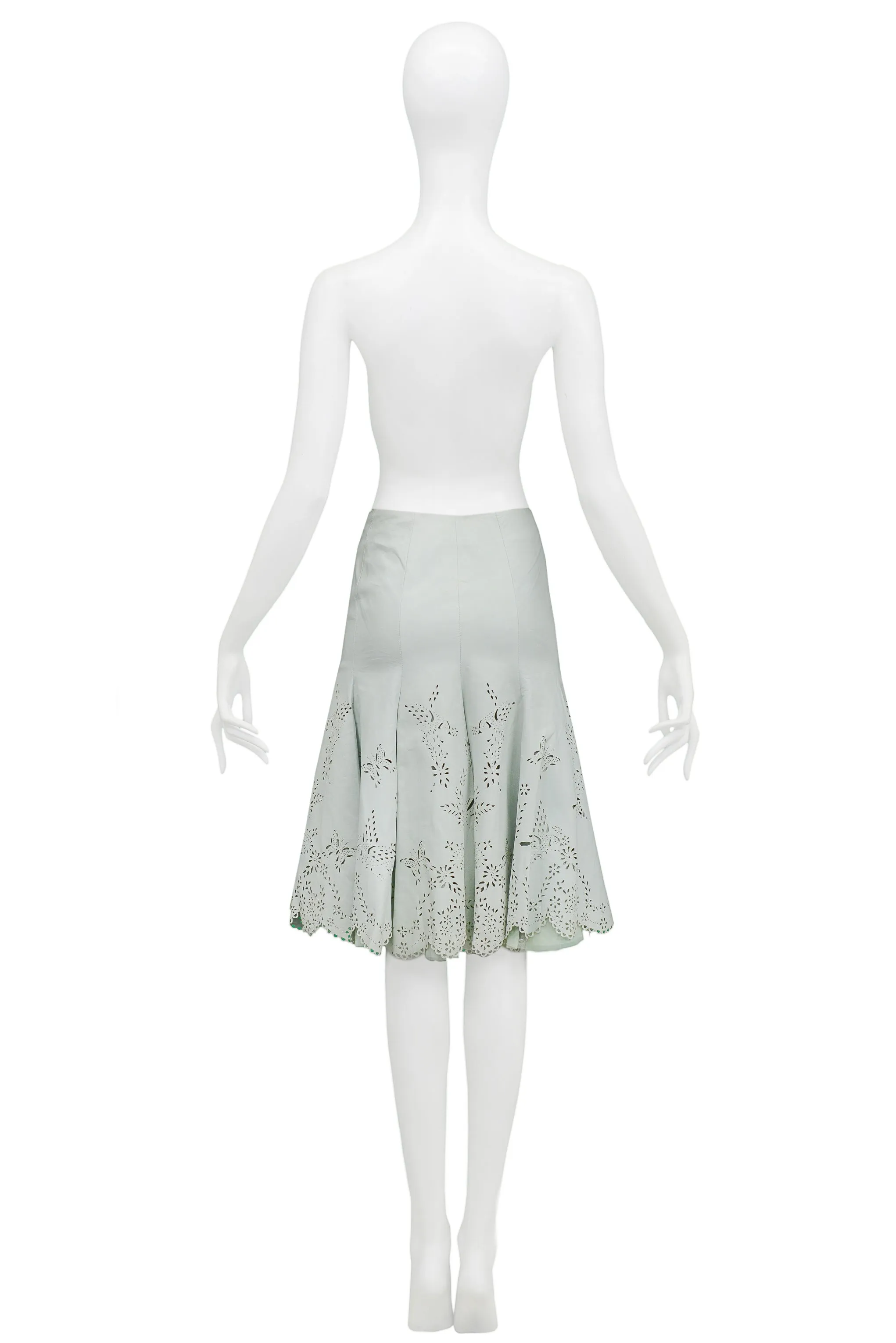 ALEXANDER MCQUEEN LASER CUT MINT LEATHER SKIRT 2005