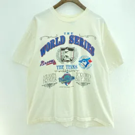 Atlanta Braves Toronto Blue Jays Vintage White T-shirt Size XL MLB 1992