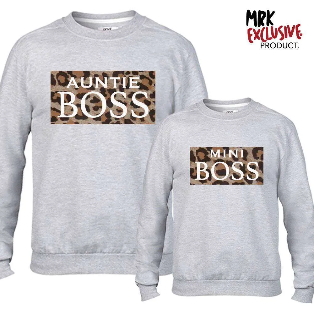 Auntie & Mini Boss Leopard Slogan Grey Sweaters (MRK X)