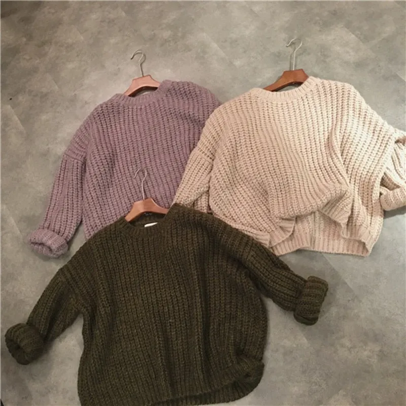 Autumn Winter Knitted Sweater Pull Femme Oversize Loose Long Sleeve Solid Color Long Warm Sweater Jumper For Women