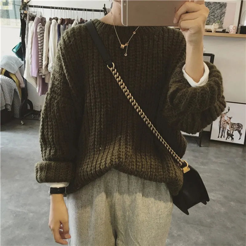 Autumn Winter Knitted Sweater Pull Femme Oversize Loose Long Sleeve Solid Color Long Warm Sweater Jumper For Women