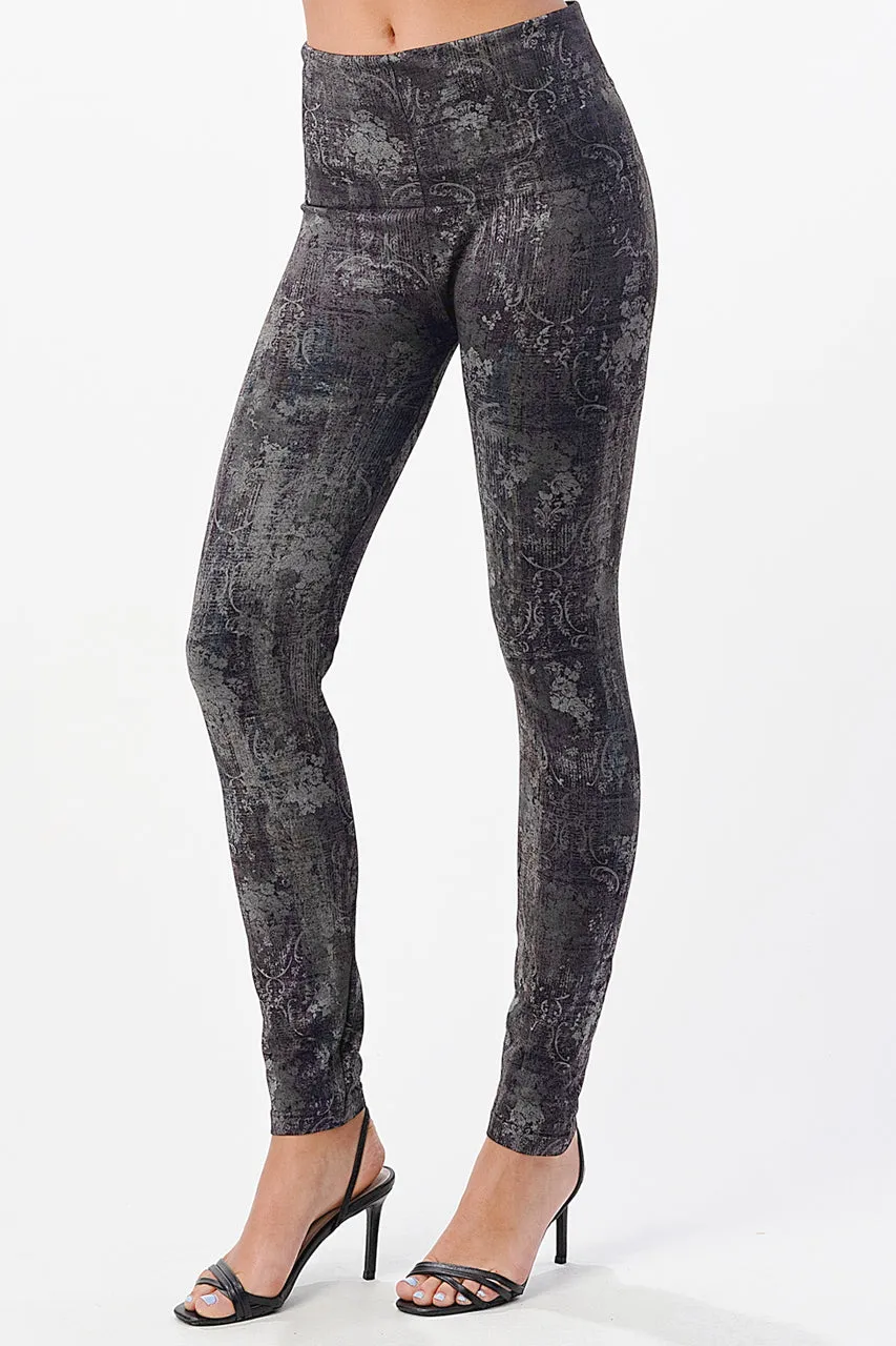 B4292CN High Waist Leggings with Rothchild Damask Print