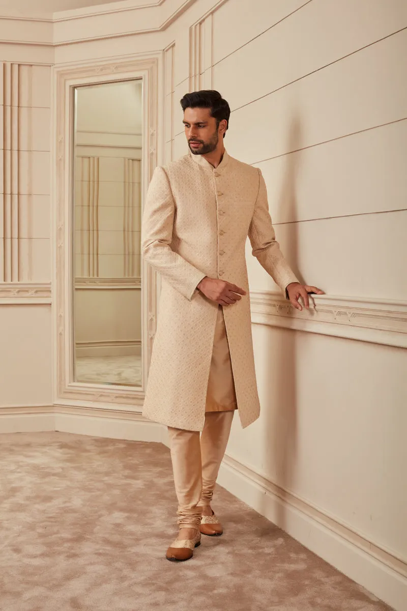 Beige Quilted Sherwani