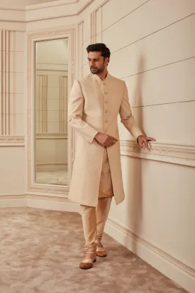 Beige Quilted Sherwani