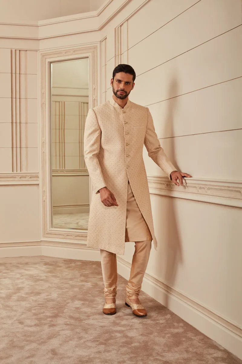 Beige Quilted Sherwani