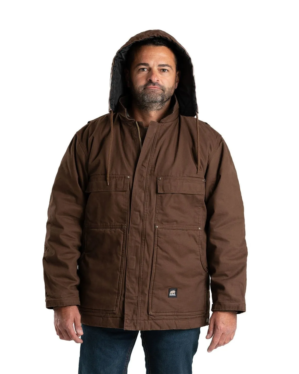 Berne Apparel Mens Highland Snap-On Washed Duck Bark 100% Cotton Hood