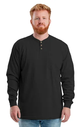 Berne Mens Black Cotton Blend Heavyweight Henley L/S