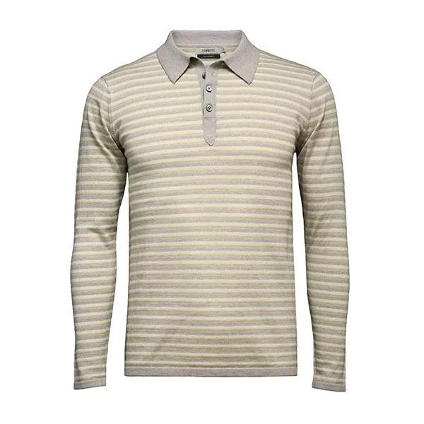 Blue grey Striped Long Sleeve Polo Shirt