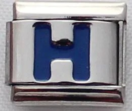 Blue Letter H 9mm Italian Charm