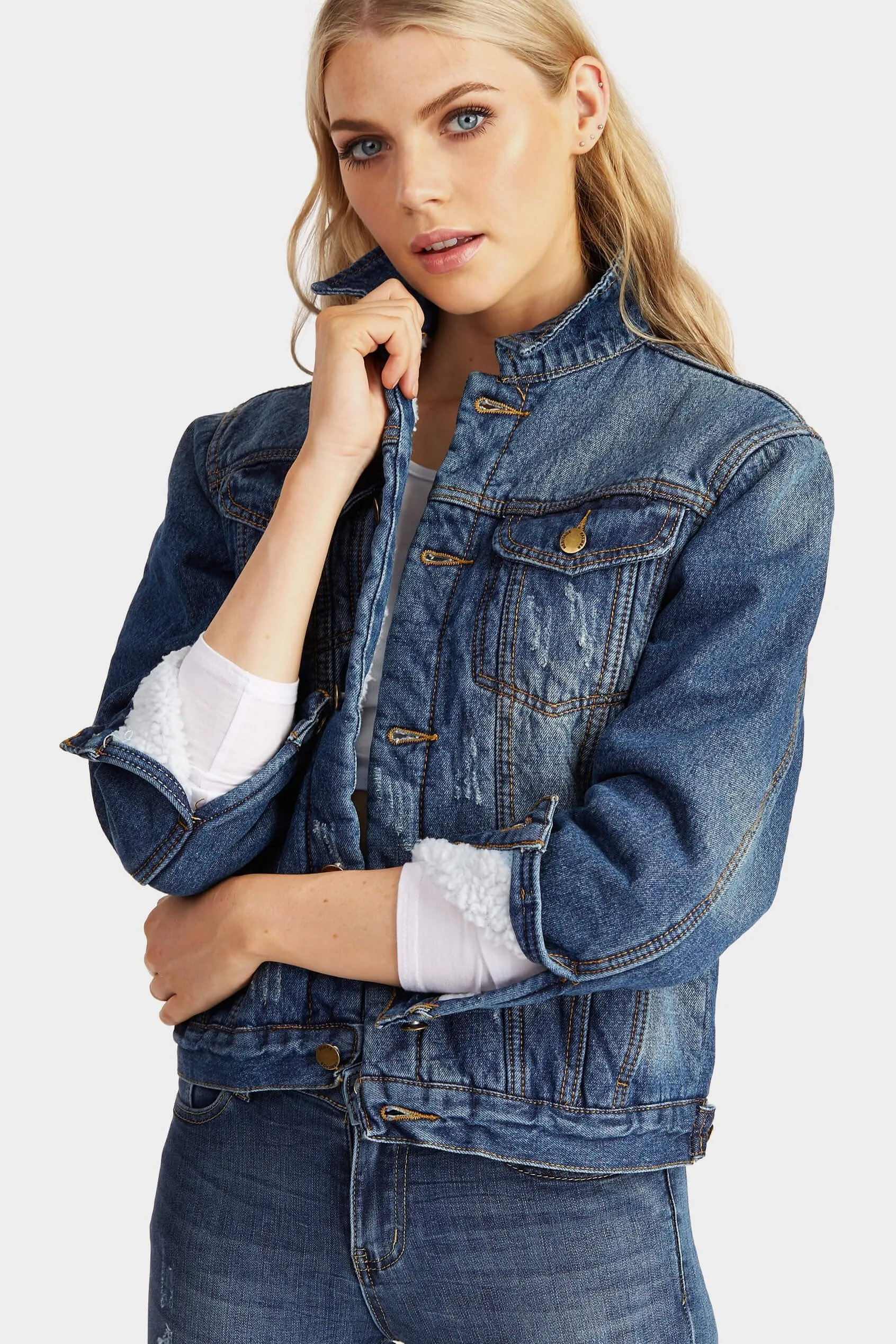 Blue Shearing Denim Jacket With Back Detail