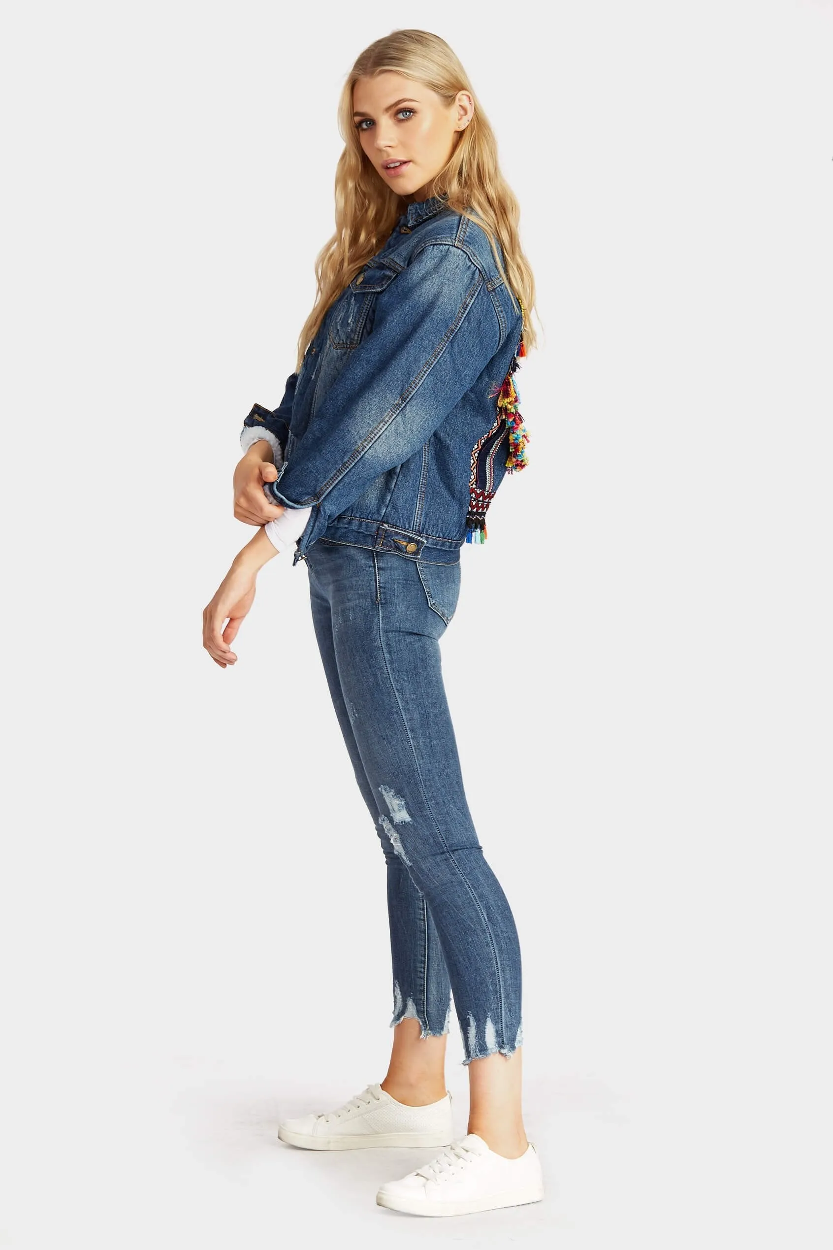 Blue Shearing Denim Jacket With Back Detail