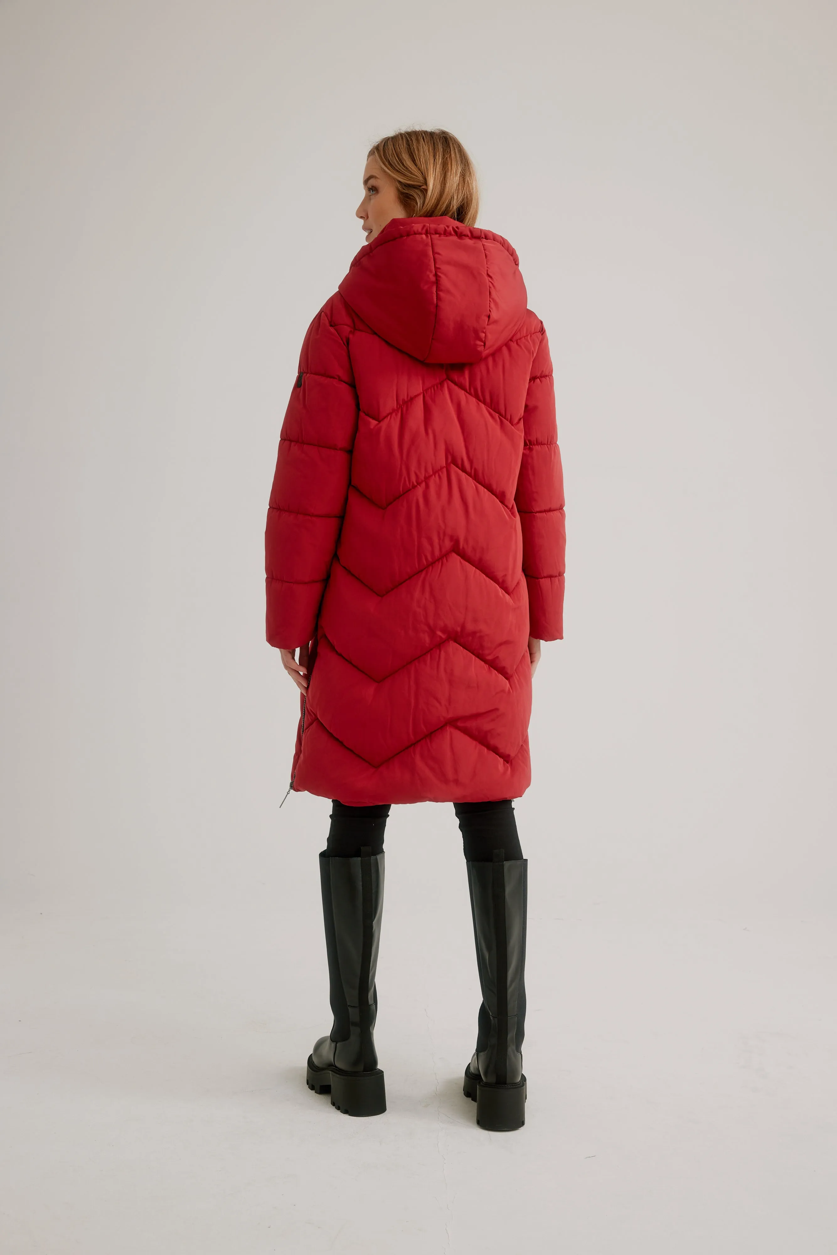 C-RO Quilted Coat with side Zips and Detachable Hood E1643RO-255   Plus sizes