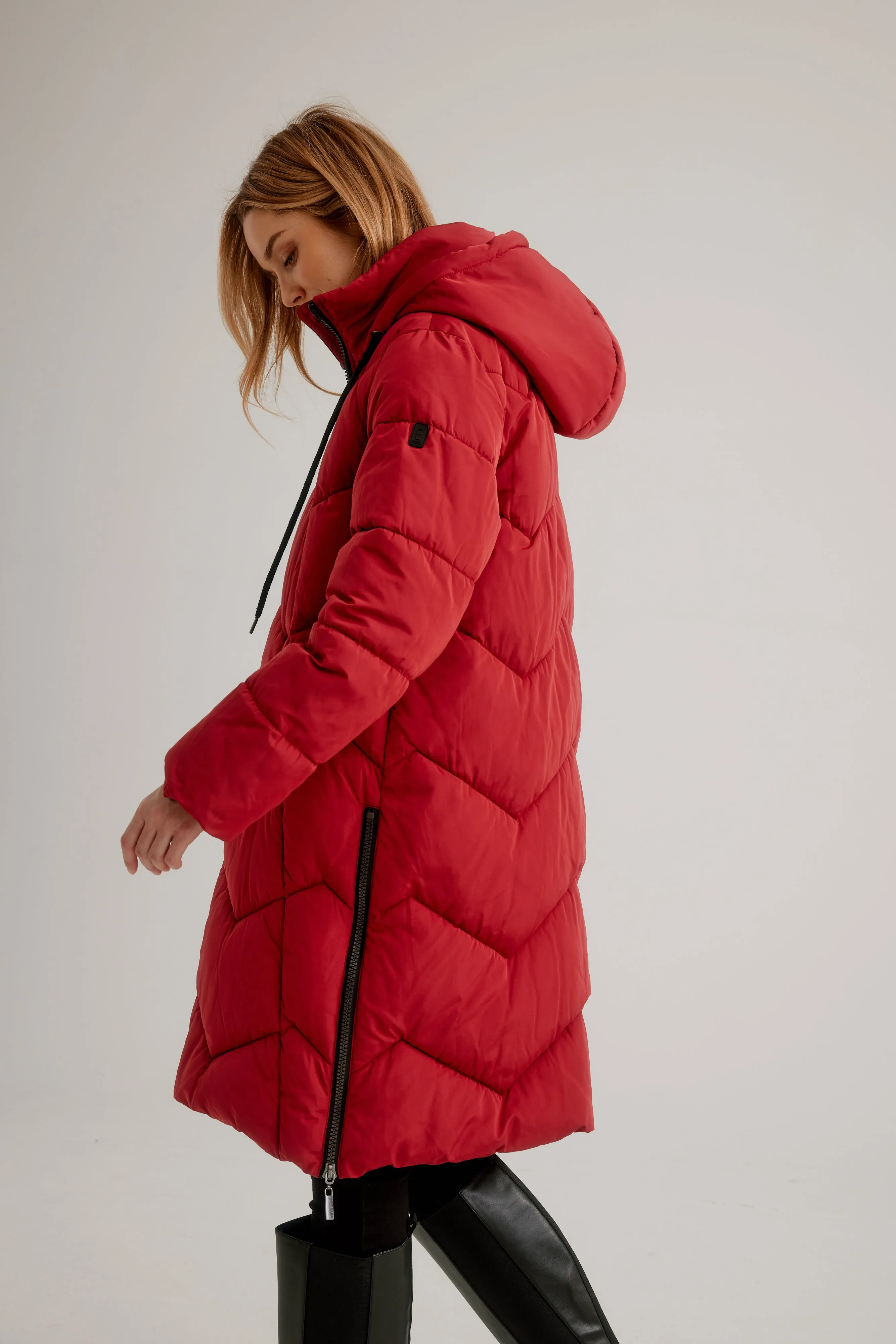 C-RO Quilted Coat with side Zips and Detachable Hood E1643RO-255   Plus sizes