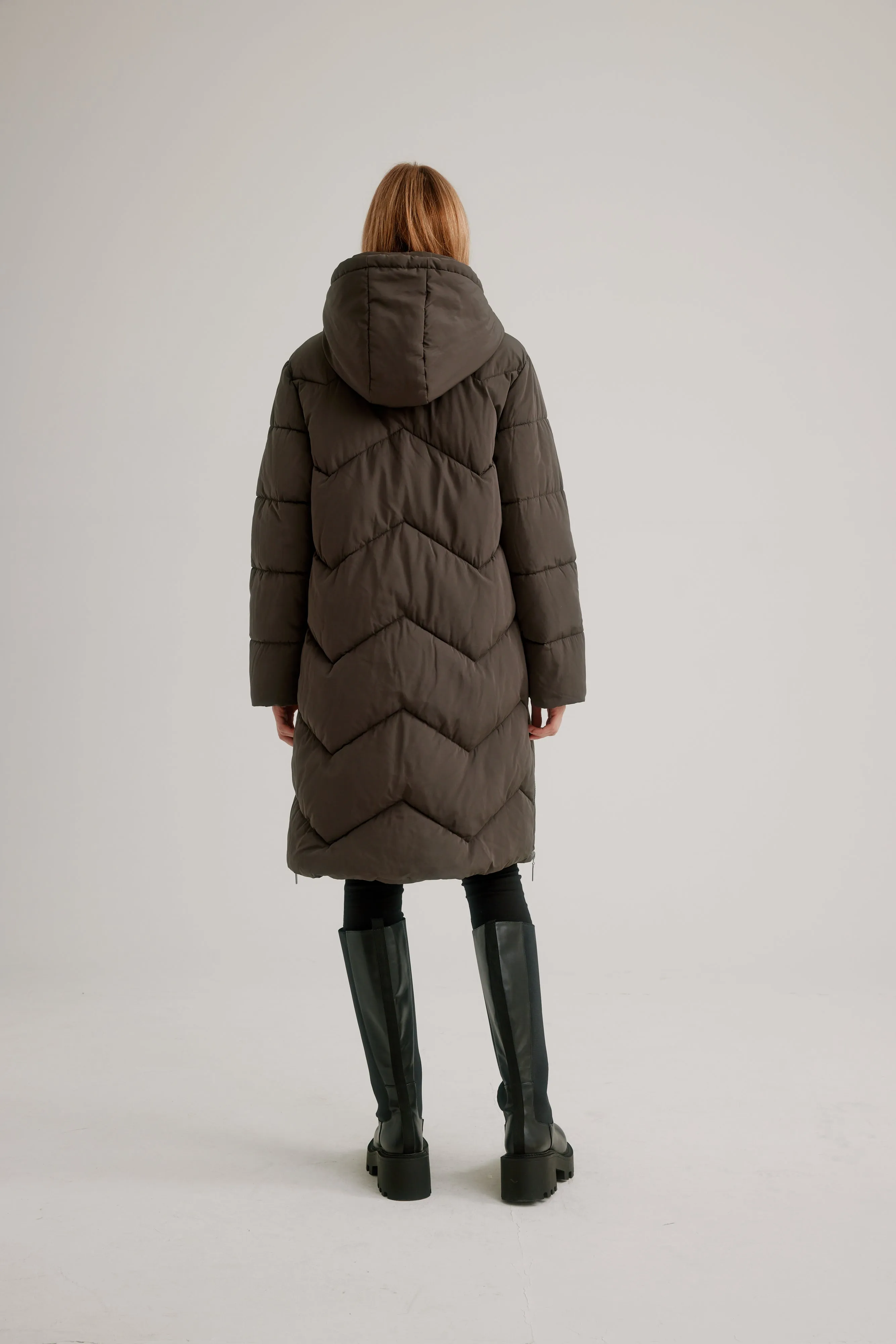 C-RO Quilted Coat with side Zips and Detachable Hood E1643RO-255   Plus sizes