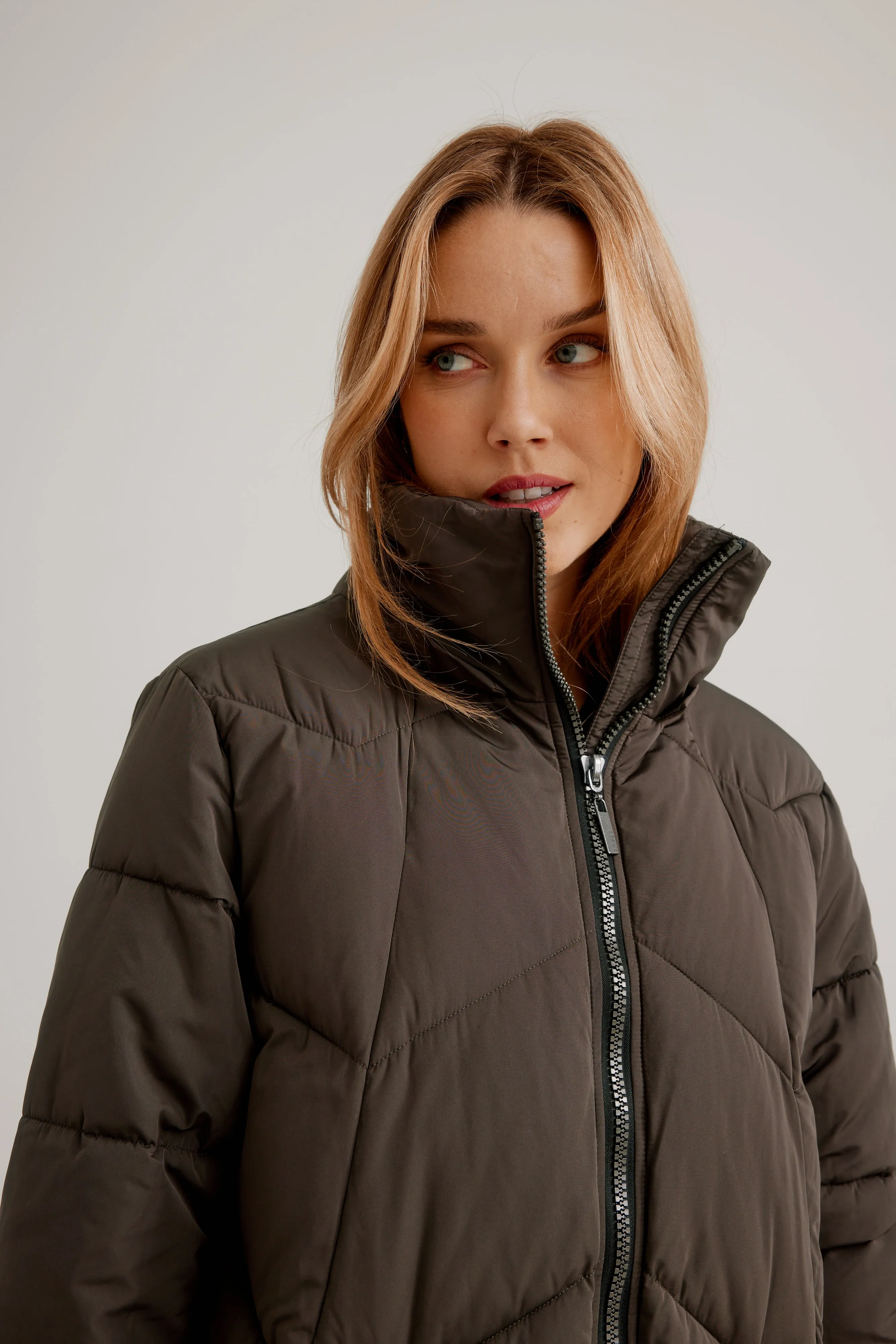 C-RO Quilted Coat with side Zips and Detachable Hood E1643RO-255   Plus sizes