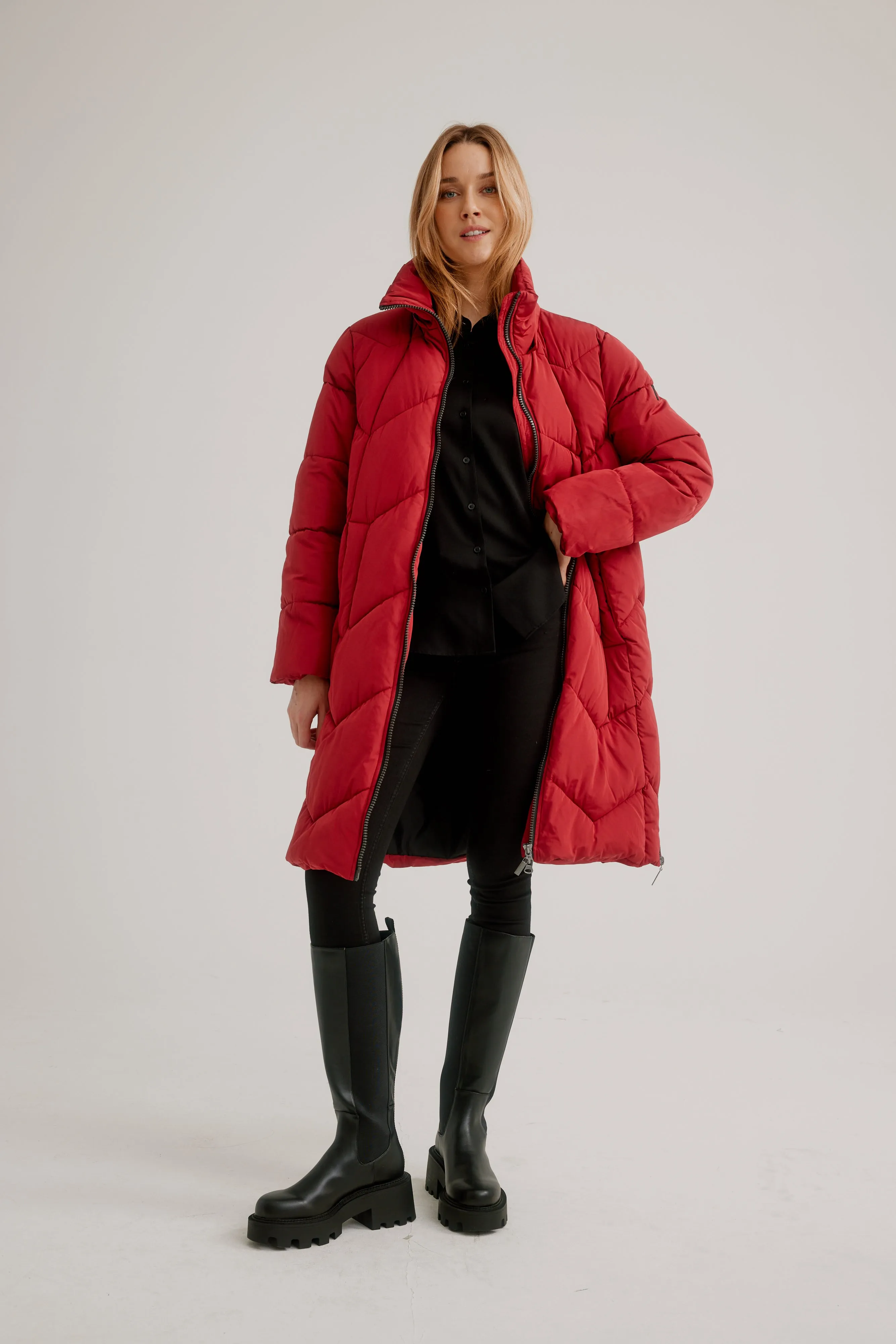 C-RO Quilted Coat with side Zips and Detachable Hood E1643RO-255   Plus sizes