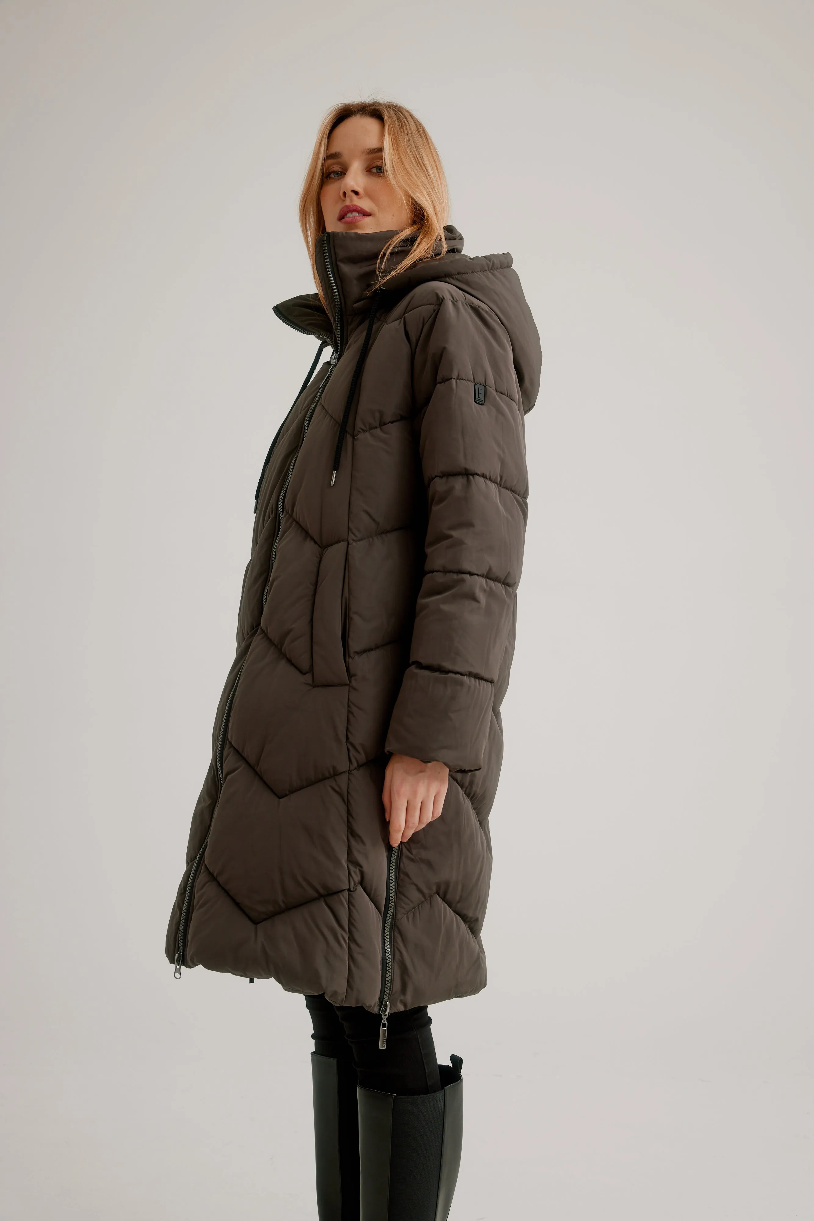 C-RO Quilted Coat with side Zips and Detachable Hood E1643RO-255   Plus sizes