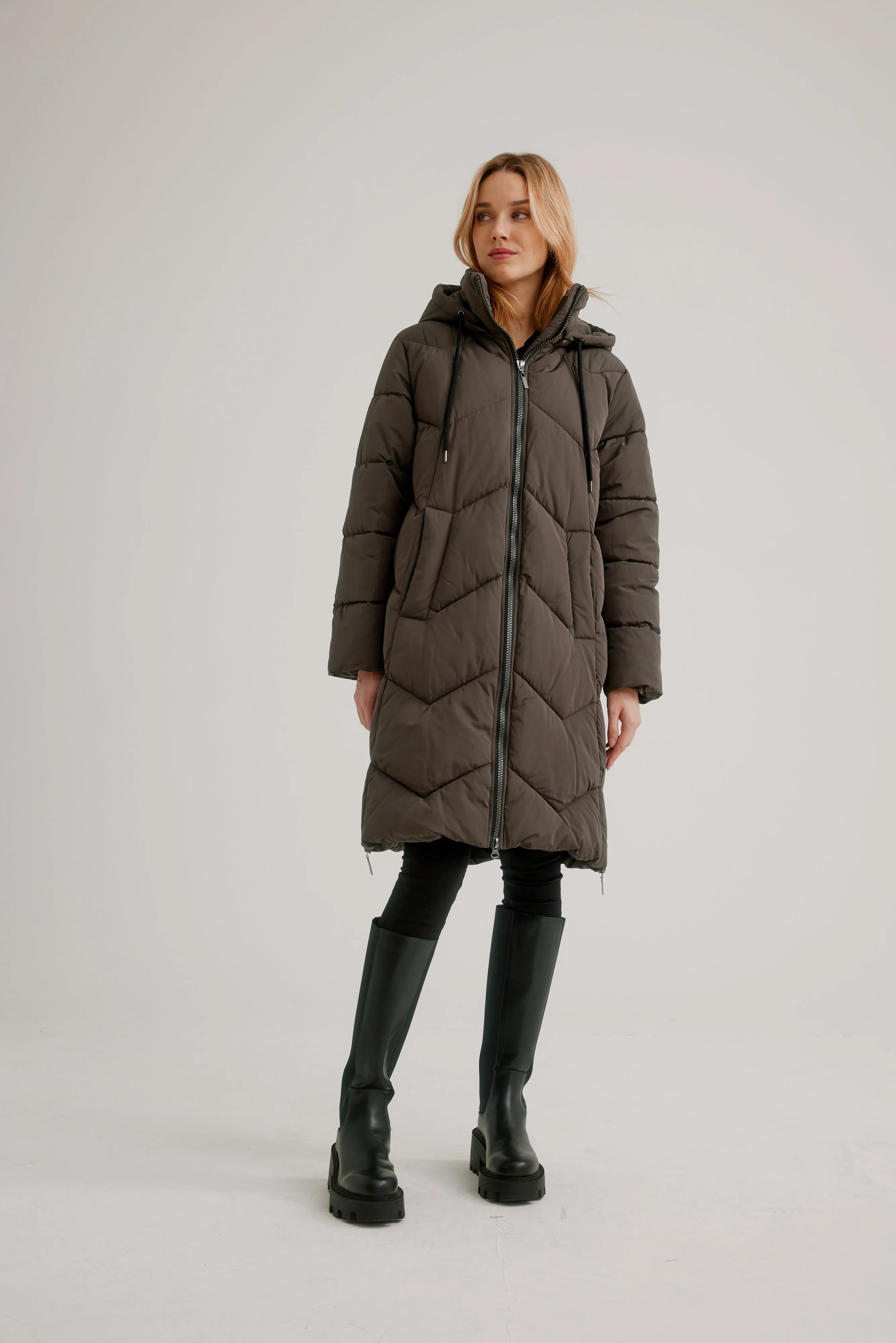 C-RO Quilted Coat with side Zips and Detachable Hood E1643RO-255   Plus sizes