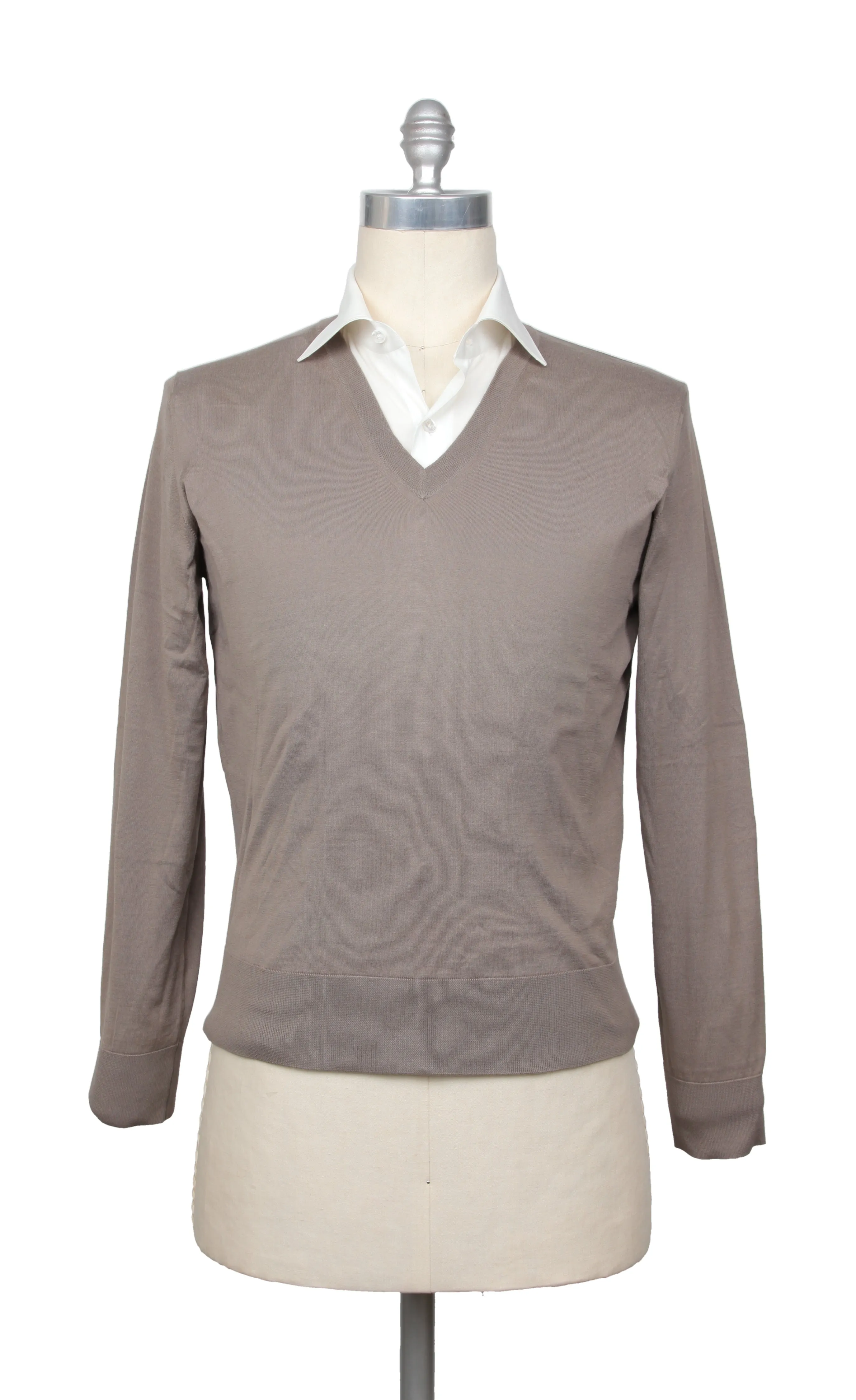 Cesare Attolini Light Brown V-Neck Sweater