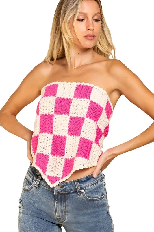 Checkerboard Pattern Tube Top Sweater