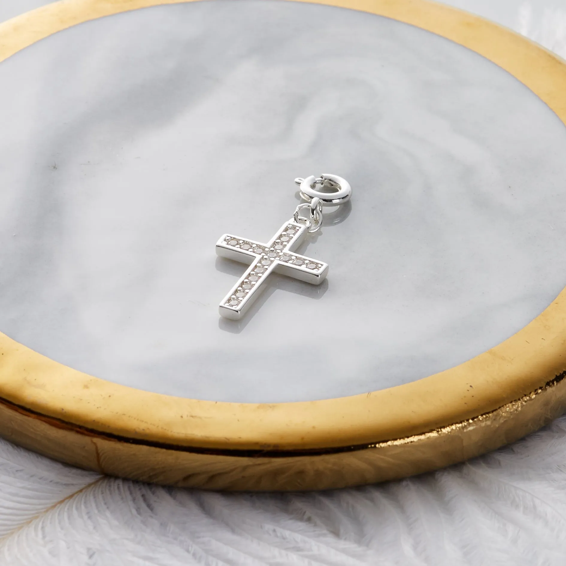 Cross Charm Created with Zircondia® Crystals