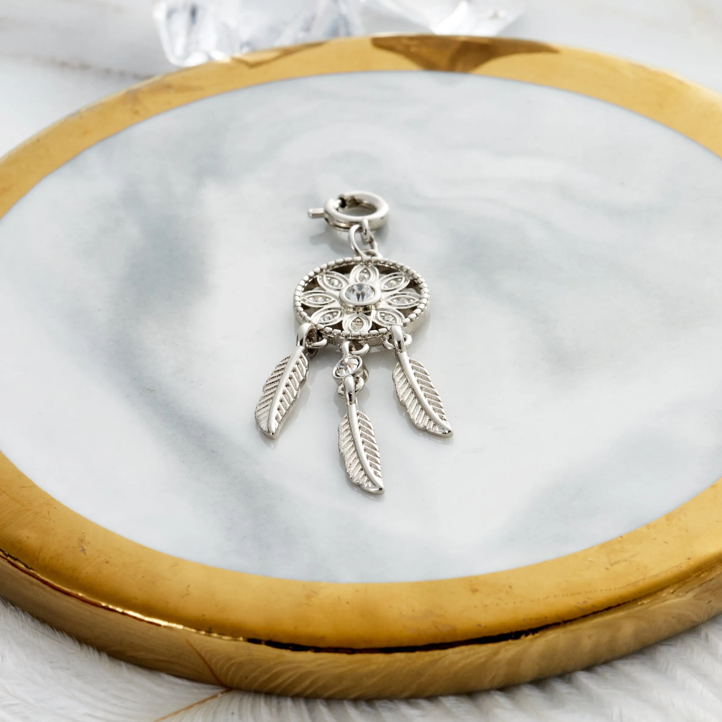 Dream Catcher Charm Created with Zircondia® Crystals