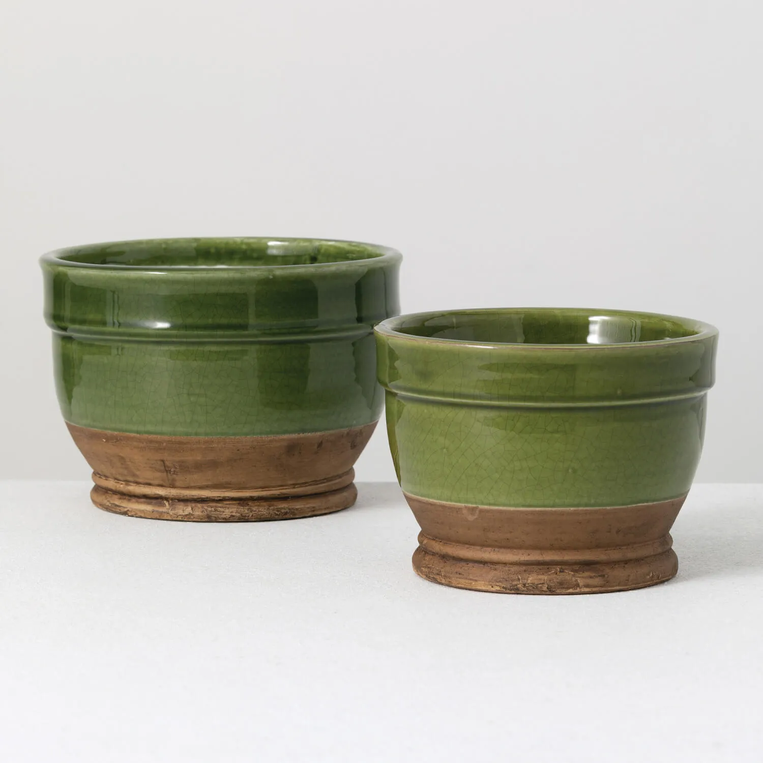 Earthy Two-Tone Brown and Green Ceramic Planters