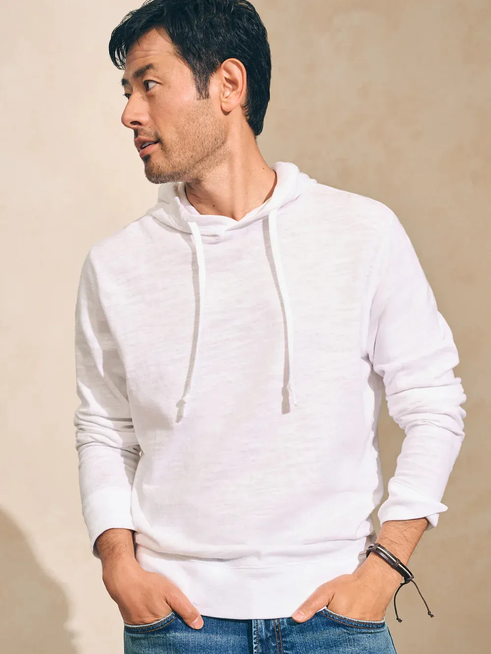 Faherty Sunwashed Slub Hoodie Pullover Sweater - White*