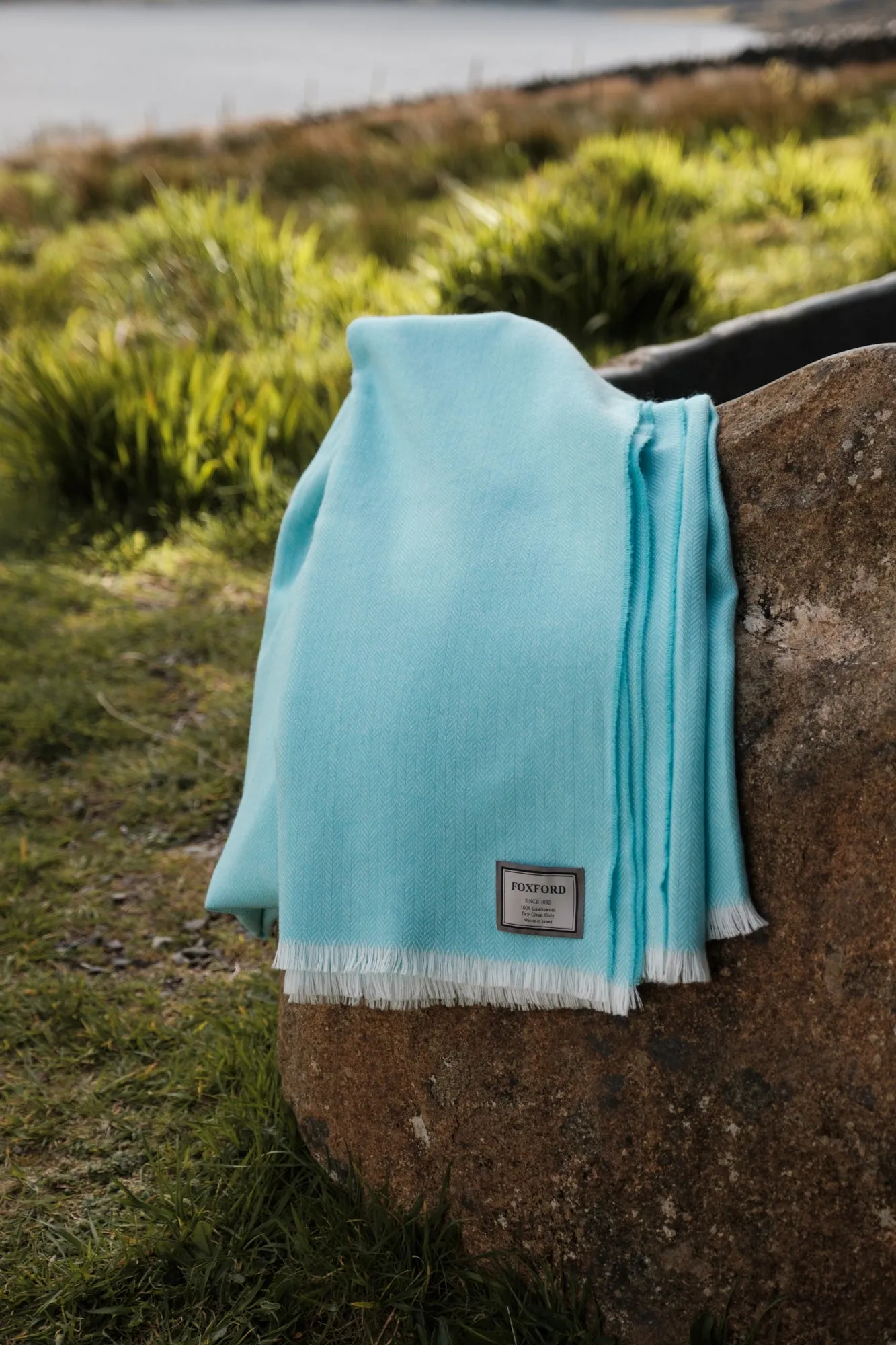 Foxford Extra Large Lambswool Throw Blanket - Turquoise