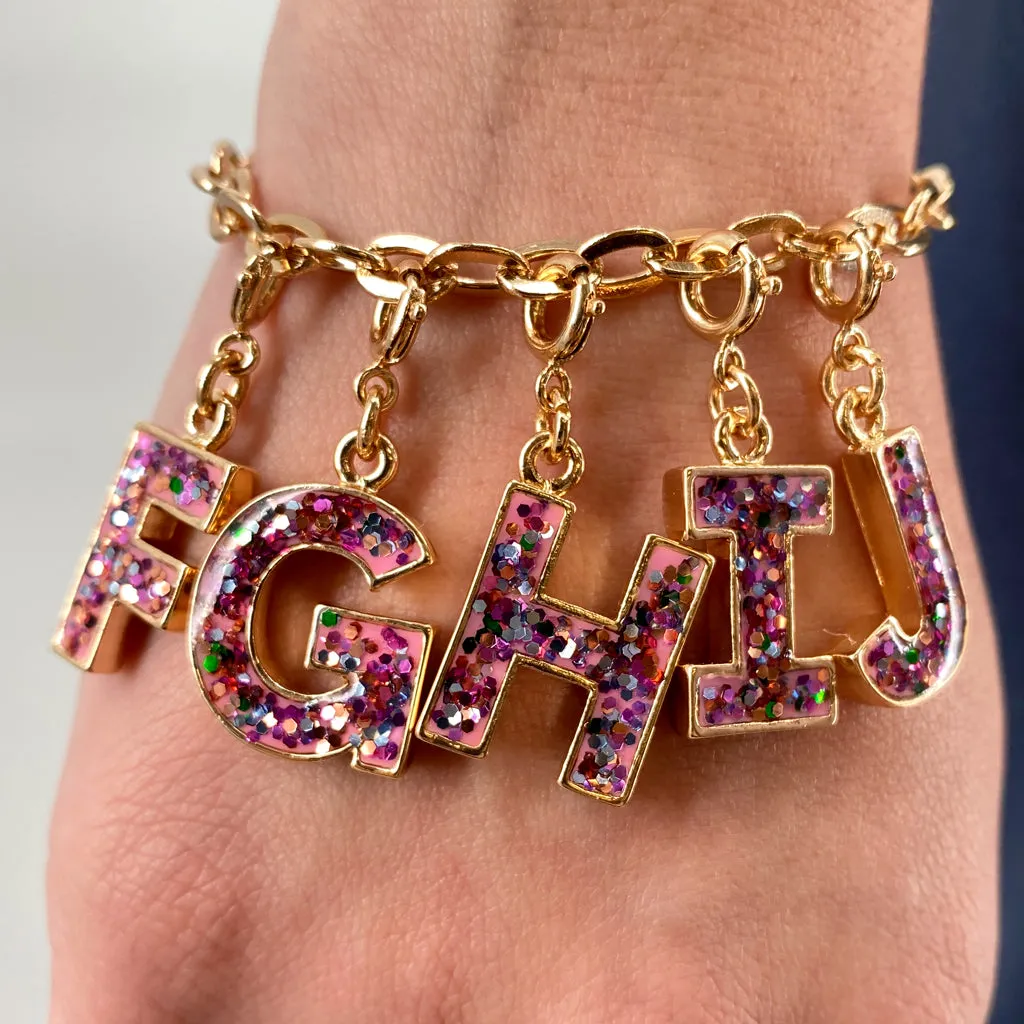 Gold Pink Glitter Letter H Charm