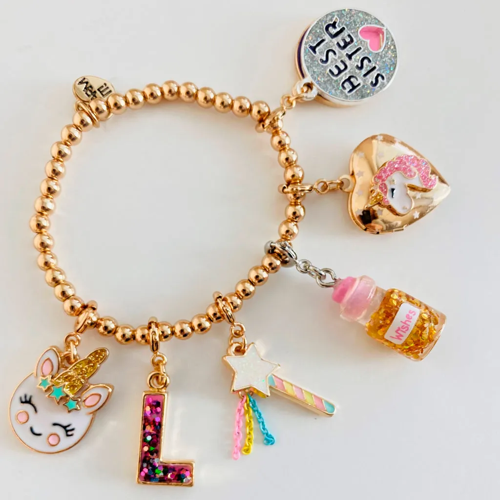 Gold Pink Glitter Letter H Charm