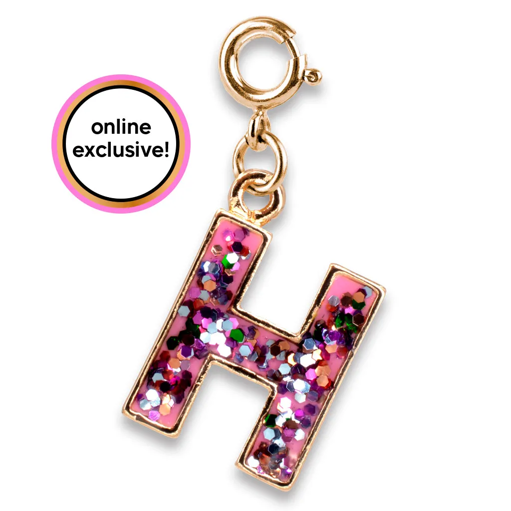 Gold Pink Glitter Letter H Charm