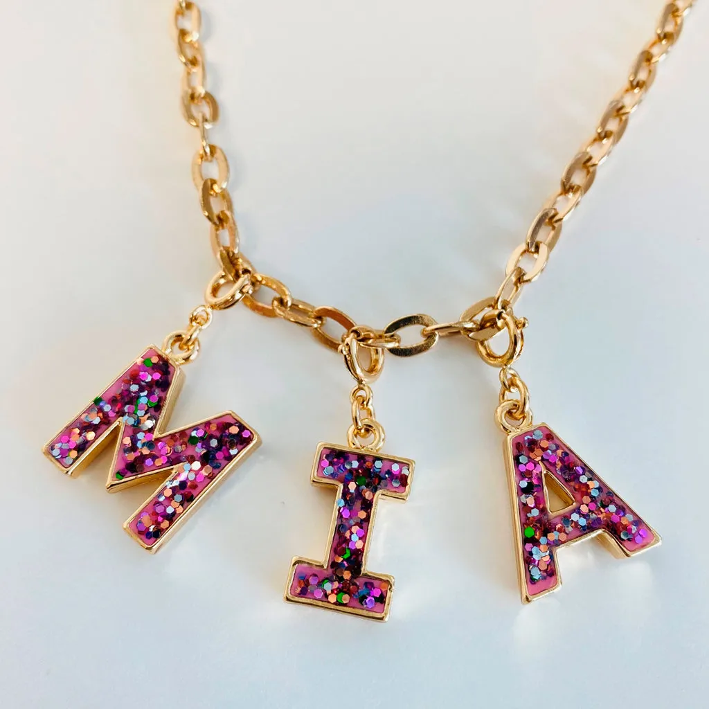 Gold Pink Glitter Letter H Charm