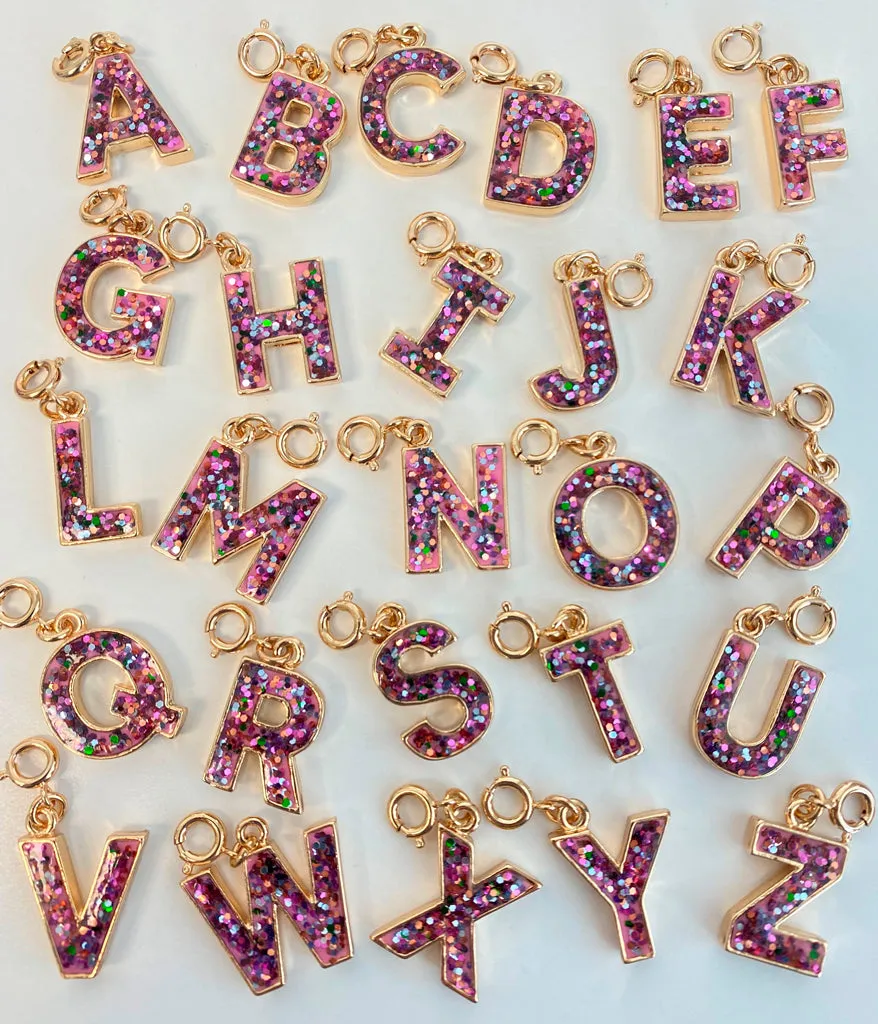 Gold Pink Glitter Letter H Charm