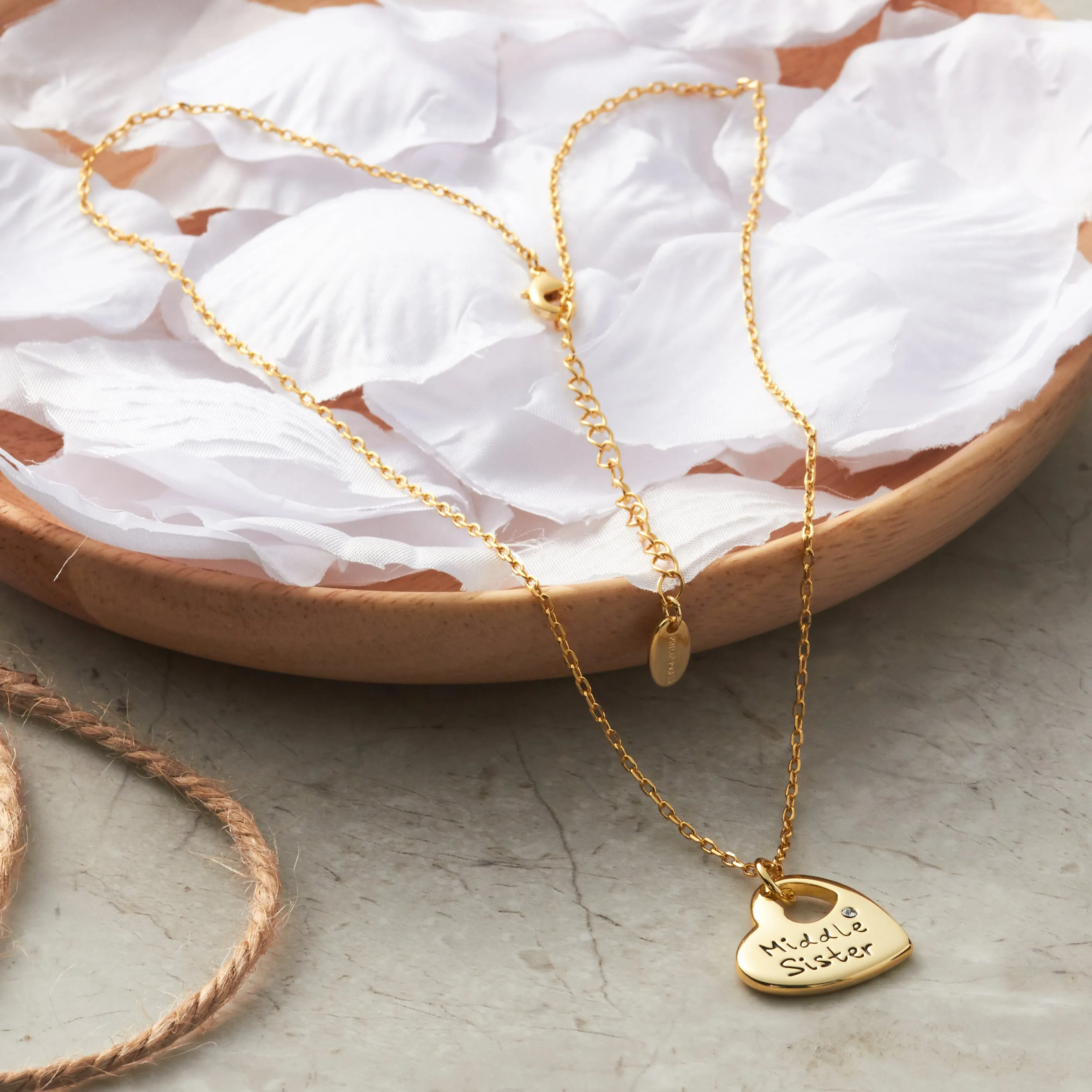 Gold Plated Middle Sister Heart Necklace Created with Zircondia® Crystals