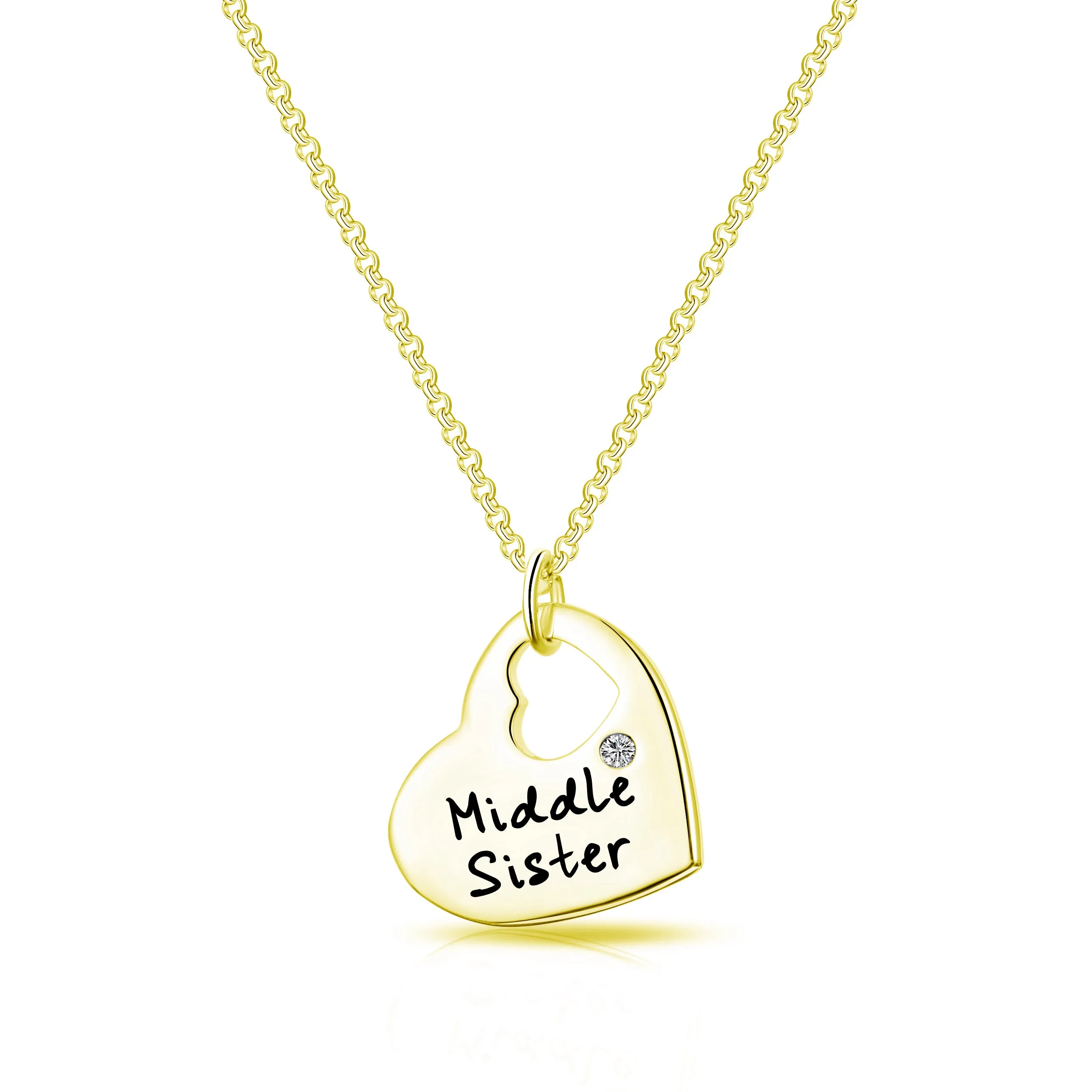 Gold Plated Middle Sister Heart Necklace Created with Zircondia® Crystals