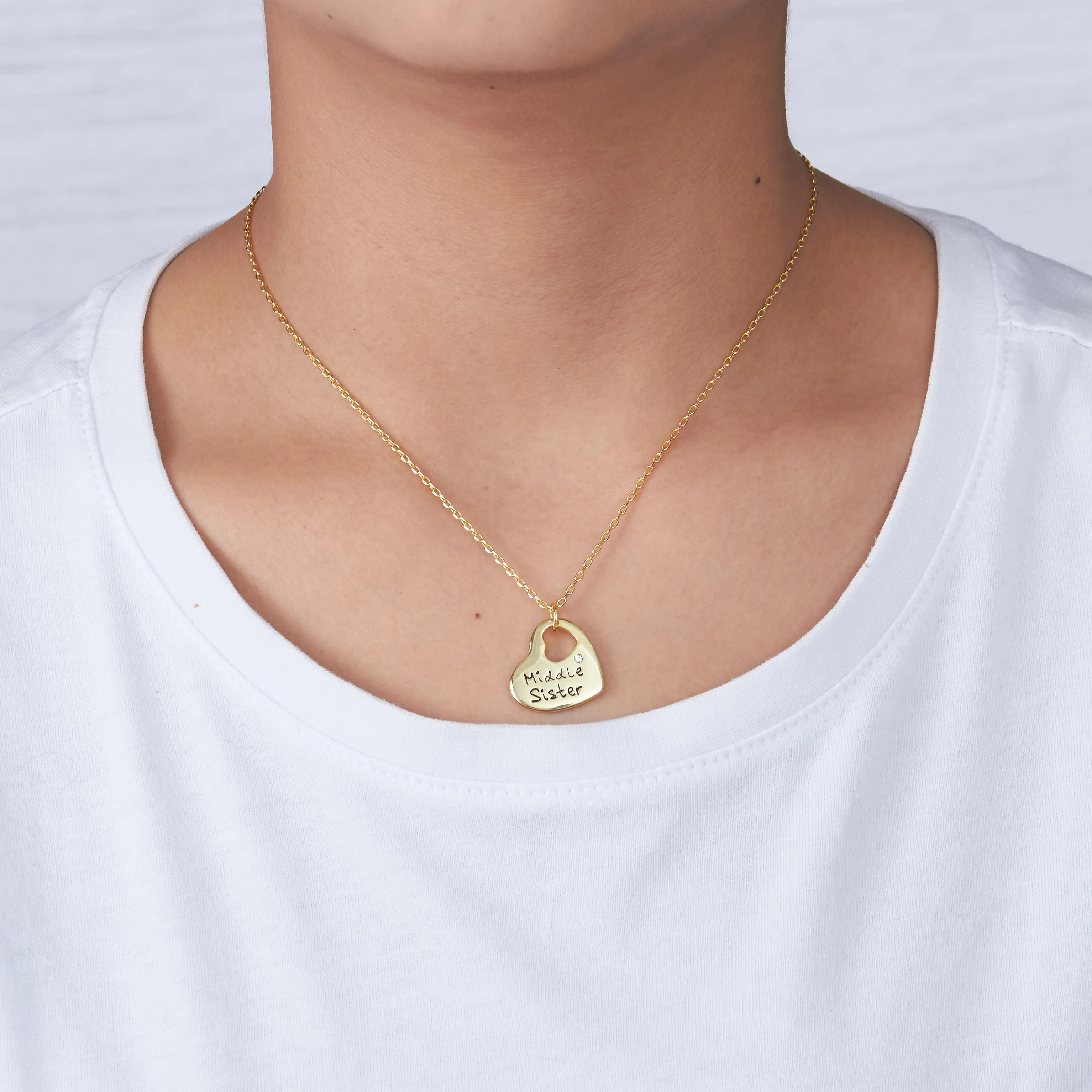 Gold Plated Middle Sister Heart Necklace Created with Zircondia® Crystals