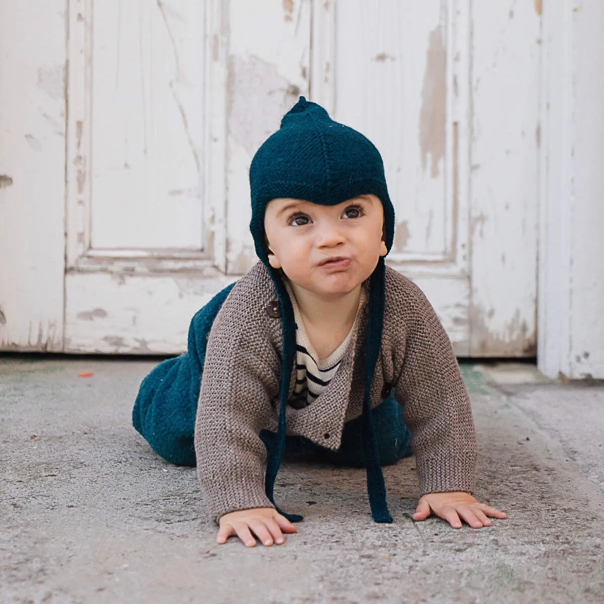 Hand knitted Rico Sailor Sweater in Baby Alpaca - Light Brown (9m-3y)